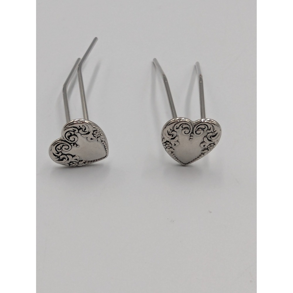 Hair Fork Set Silver Heart Filigree 3.5" Coquette Victorian Cottagecore Romantic
